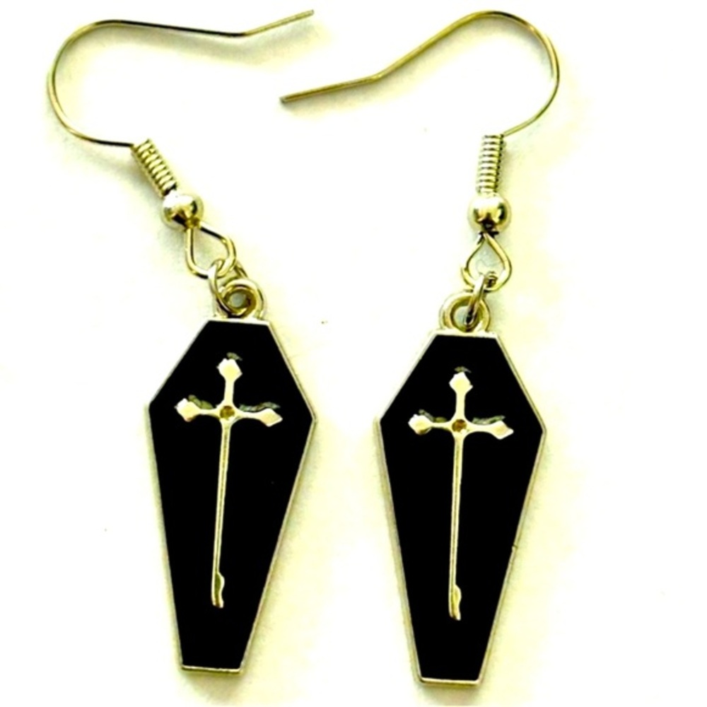 Black and Silver Coffin Earrings, NWT, Unworn